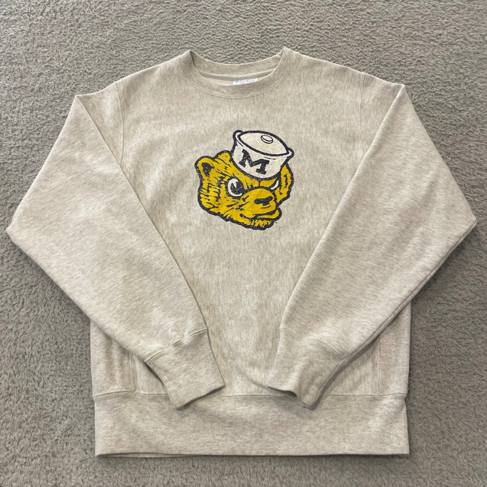 Champion Reverse Weave Michigan Wolverines Sweatshirt Mens Small Gray Graphic